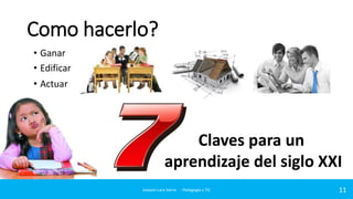 Como hacerlo?
• Ganar
• Edificar
• Actuar

Claves para un
aprendizaje del siglo XXI
Joaquin Lara Sierra - Pedagogía y TIC

11

 