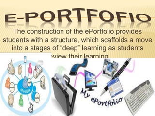 The construction of the ePortfolio provides
students with a structure, which scaffolds a move
into a stages of “deep” learning as students
review their learning

 