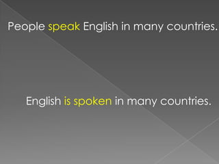 People speak English in many countries.




   English is spoken in many countries.
 