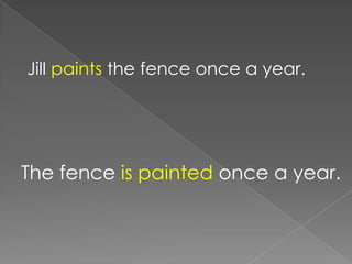 Jill paints the fence once a year.




The fence is painted once a year.
 