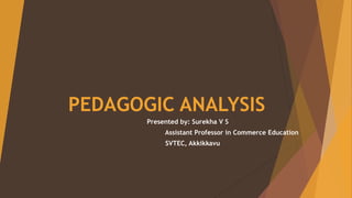 PEDAGOGIC ANALYSIS
Presented by: Surekha V S
Assistant Professor in Commerce Education
SVTEC, Akkikkavu