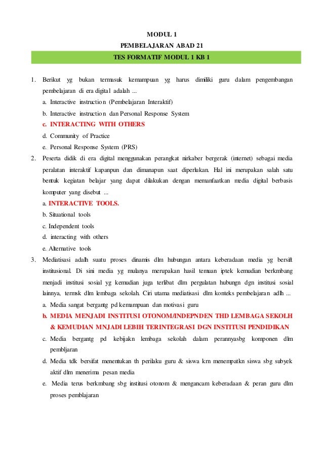 Tes Sumatif Modul 2 Peran Guru Dalam Pembelajaran Abad 21