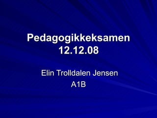 Pedagogikkeksamen 12.12.08 Elin Trolldalen Jensen A1B 