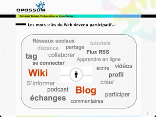 Internet forme, l’éducation se transforme


      Les mots-clés du Web devenu participatif...




                                                    9
 