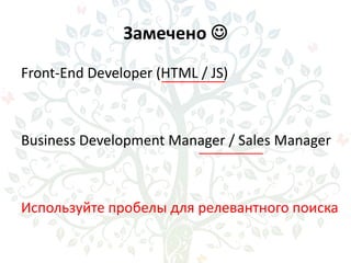 Замечено 
Front-End Developer (HTML / JS)
Business Development Manager / Sales Manager
Используйте пробелы для релевантного поиска
 