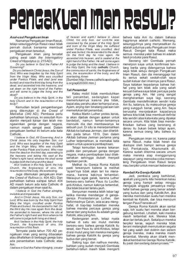Teks Pengakuan Iman Rasuli Kristen Protestan Berbagai