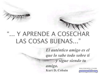 “ ... Y APRENDE A COSECHAR LAS COSAS BUENAS...” El auténtico amigo es el que lo sabe todo sobre tí  y sigue siendo tu amigo. Kurt D. Cobain   