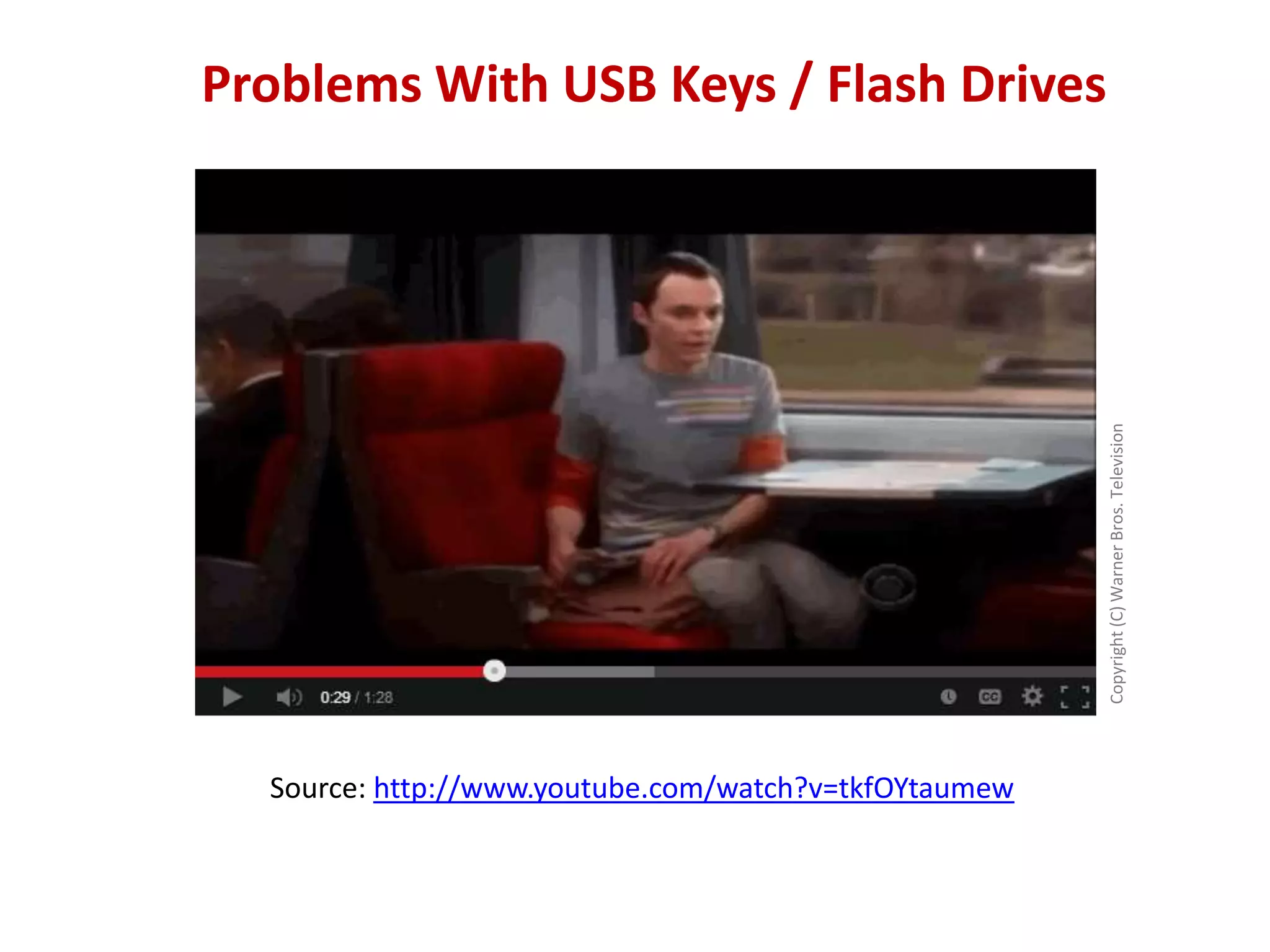 Copyright (C) Warner Bros. Television

Problems With USB Keys / Flash Drives

Source: http://www.youtube.com/watch?v=tkfOYtaumew

 