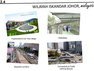 2.4
Separate corridors Connectivity & Traffic
calming devices
A greenbelt & Car- free village Walkability
 