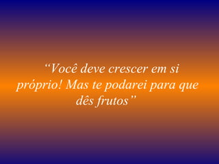    “ Você deve crescer em si próprio! Mas te podarei para que dês frutos”  