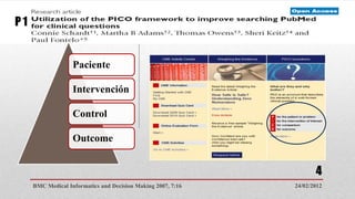 P1


                   Paciente

                   Intervención

                   Control

                   Outcome


                                                                     4
     BMC Medical Informatics and Decision Making 2007, 7:16   24/02/2012
 