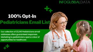 100% Opt-In
Pediatricians Email List
Our collection of 23,240 Pediatricians email
addresses offers guaranteed responses.
Marketing to pediatricians opens a door of
opportunities for healthcare
 