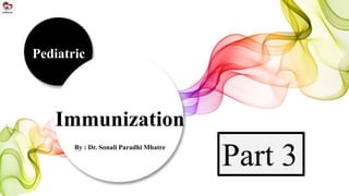 By : Dr. Sonali Paradhi Mhatre
Immunization
Pediatric
Part 3
 