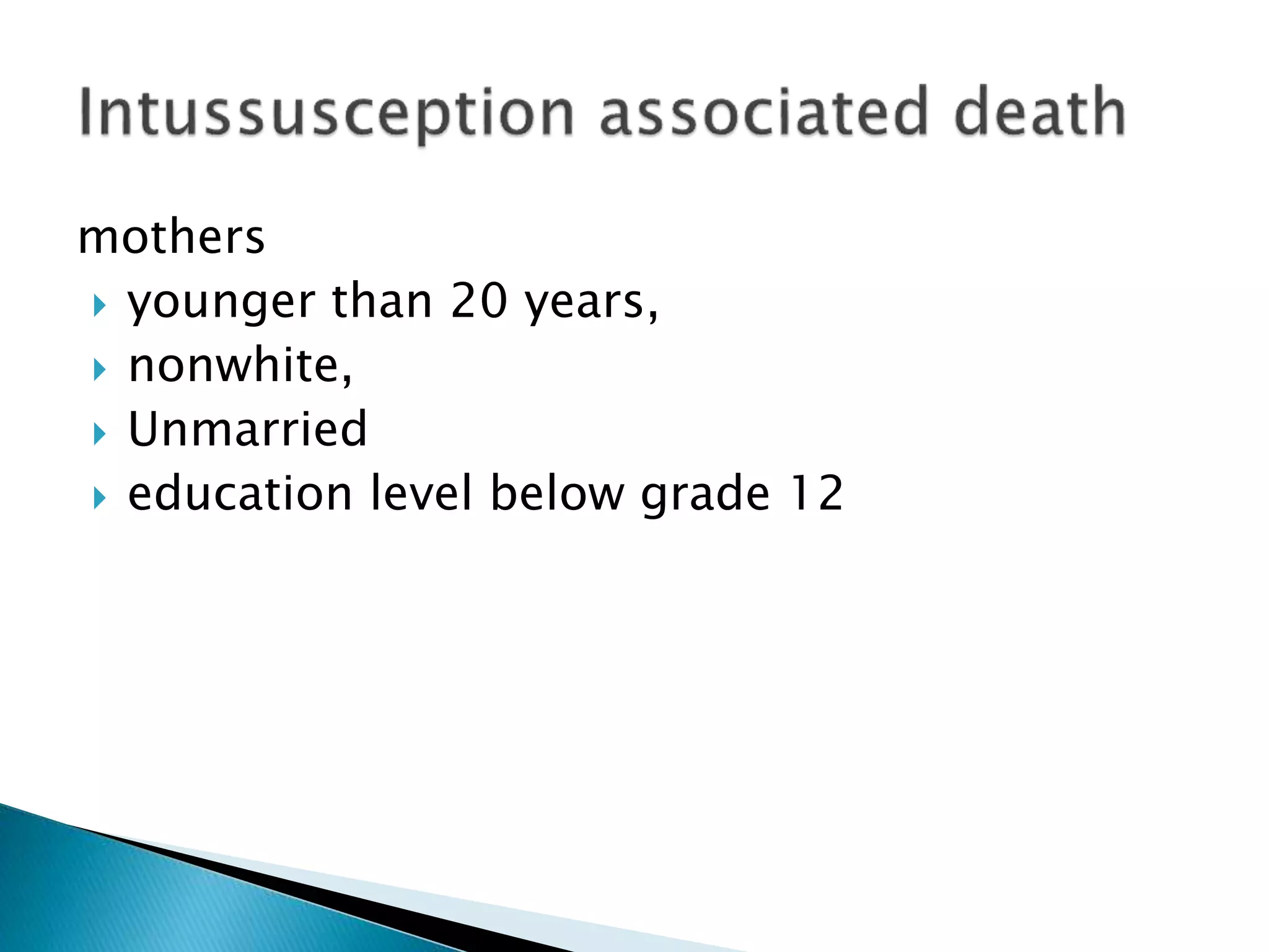 mothers
 younger than 20 years,
 nonwhite,
 Unmarried
 education level below grade 12
 