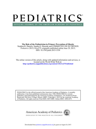 THE ROLE OF PEDIATRICIAN IN PRIMARY PREVENTION OF OBISITY | PDF