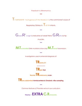 Pediatrics mnemonics | PDF