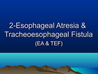 2-Esophageal Atresia &2-Esophageal Atresia &
Tracheoesophageal FistulaTracheoesophageal Fistula
(EA & TEF)(EA & TEF)
 