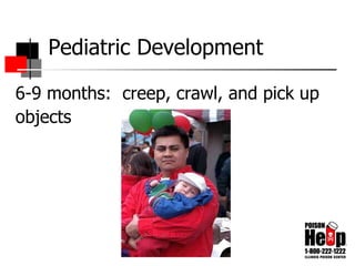 Pediatric Development 6-9 months:  creep, crawl, and pick up objects 