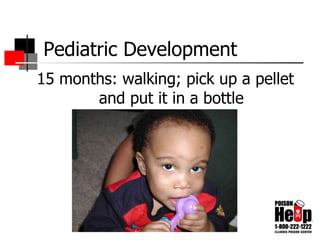 Pediatric Development 15 months: walking; pick up a pellet and put it in a bottle 