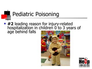 Pediatric Poisoning #2  leading reason for injury-related hospitalization in children 0 to 3 years of age behind falls 