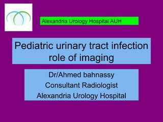 Pediatric urinary tract infection
role of imaging
Dr/Ahmed bahnassy
Consultant Radiologist
Alexandria Urology Hospital
Alexandria Urology Hospital AUH
 