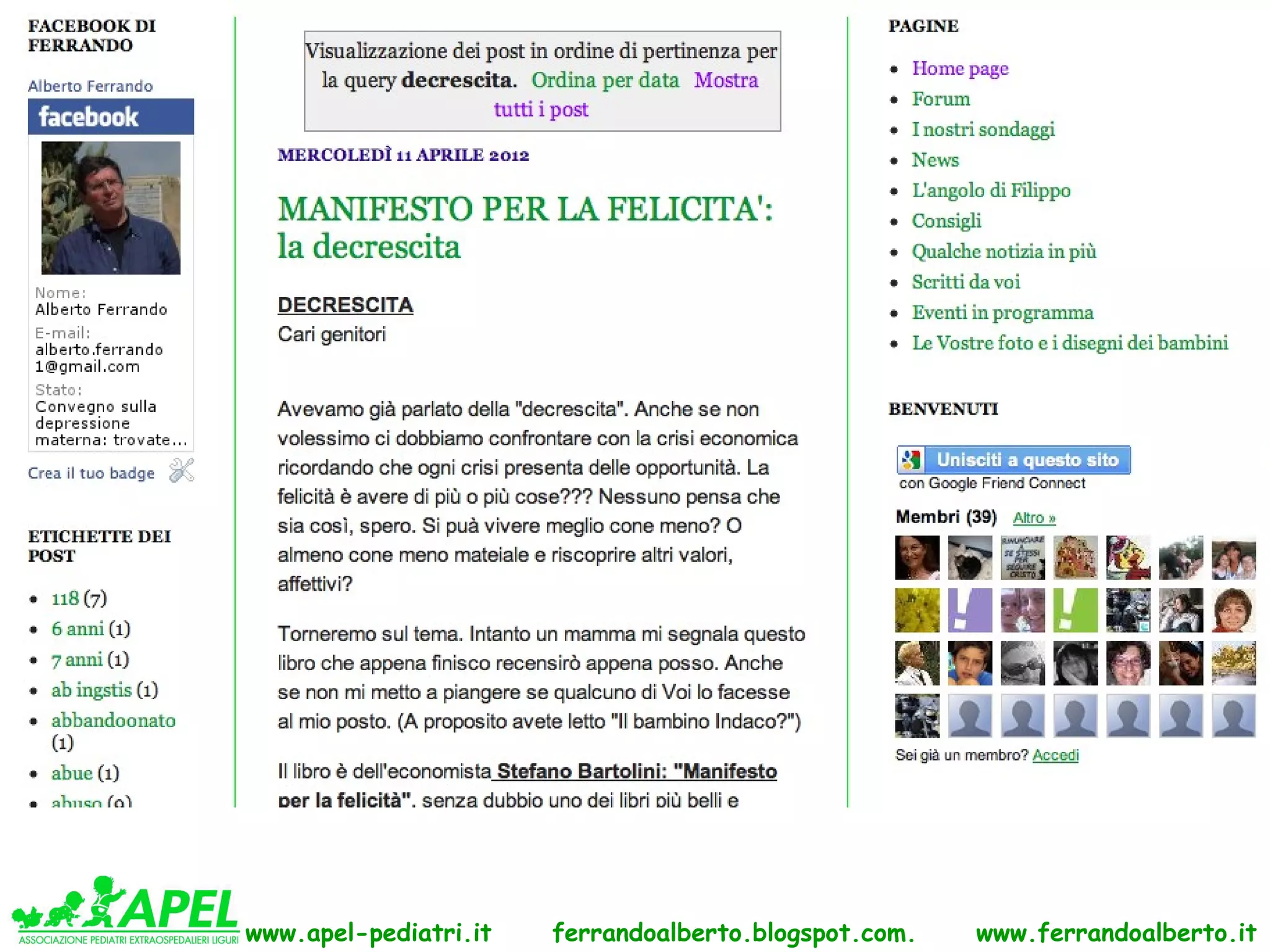 www.apel-pediatri.it   ferrandoalberto.blogspot.com.   www.ferrandoalberto.it
 