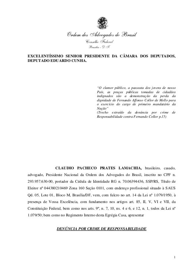 Pedido de impeachment de dilma formulado pela oab Pedido de impeachment de dilma formulado pela oab