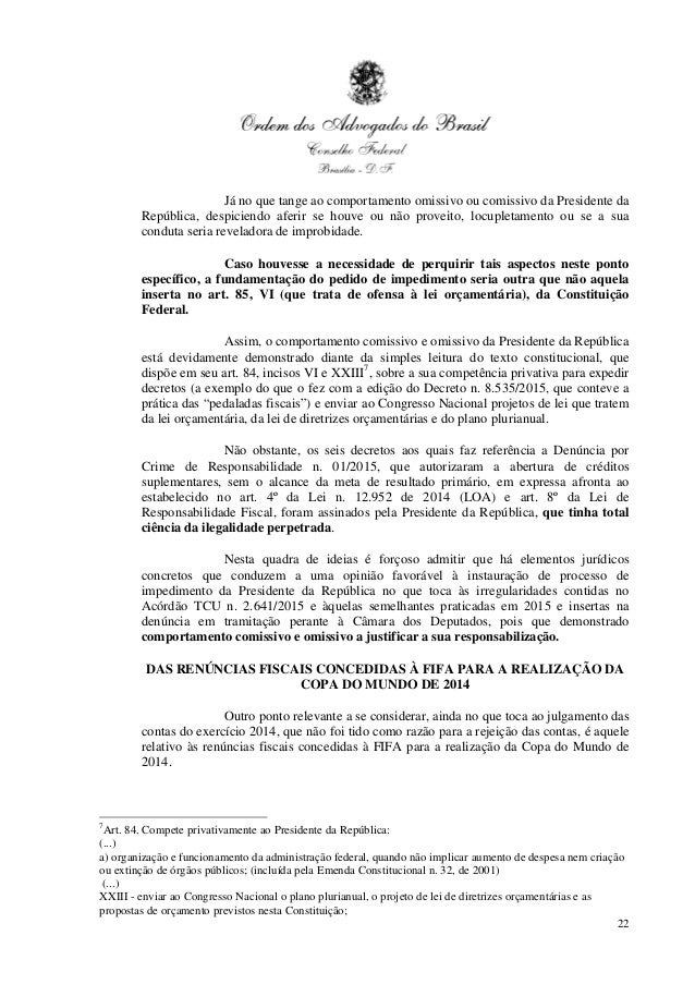 Pedido de impeachment de dilma formulado pela oab Pedido de impeachment de dilma formulado pela oab