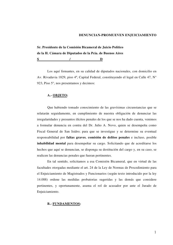Pedido enjuiciamiento a novo