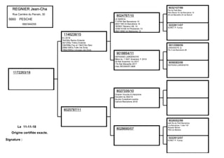 1172263/18
1146238/15
En 2018
7è/430p Reims Entente
2è/1250p Trélou Entente
8032107/99
Père Barça 7è nat Barcelone 14
Fils du Petit Bleu
29 nat Marseille 24 nat Barcel
0222611/07
SORET P. Fumay
5913399/09
LARDENOYE Jo
Fils 3 nat Barcelone 08
9056083/06
DEPASSE-LARDENOYE
8026052/99
petit fils du Petit Barcelone
x la Barcelone 1 inter f 87
Regnier Michel
0222612/07
SORET P. Fumay
33è/598p Fay et 13è/215p Gien
206è/1087p Tulle nat Zone
706è/2945p Limoges nat Zone
8025787/11
8024767/10
LE BARCA
7/ 8764 Nat Barcelone 14
28/21169 Int Barcelone 14
18/3621 Nevers LNL 14
1039/15106 Int Perpignan 13
394/13092 Int Narbonne 12
9018854/11
DEPASSE-LARDENOYE
Mère du :1 NAT Argenton Y 2014
2è Nat Argenton Vx 2017
17è Nat Marseille 2017
chez REGNIER G&M
8027335/10
Origine Vouche A.Hanzinne
Gd-père du 952/14
As-pig Cureghem-centre
Cahors-Barcelone 2018
8028690/07
Origine certifiée exacte.
Signature :
Le 11-11-18
Père du Béziers
REGNIER Jean-Cha
Rue Carrière du Parrain, 30
5660
060/344205
PESCHE
 