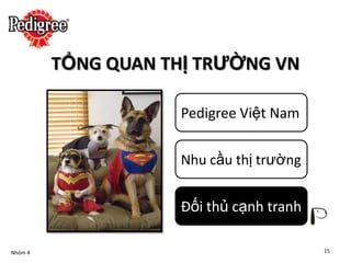 TỔNG QUAN THỊ TRƯỜNG VN

                    Pedigree Việt Nam

                    Nhu cầu thị trường


                    Đối thủ cạnh tranh

Nhóm 4                                   15
 