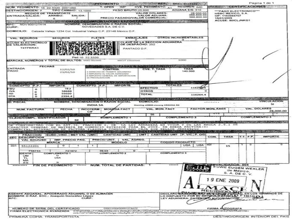 Ejemplo De Un Pedimento