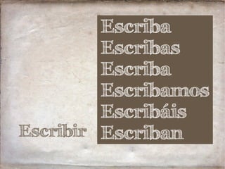 Escribir
Escriba
Escribas
Escriba
Escribamos
Escribáis
Escriban
 