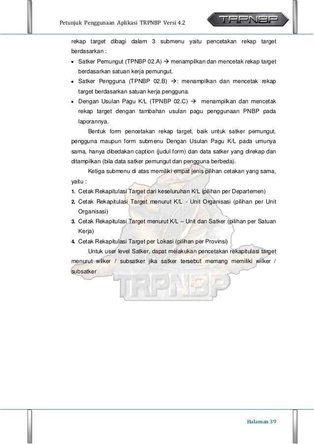 Pedoman Penggunaan Aplikasi TRPNBP versi 4.2