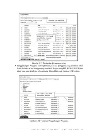 P e d o m a n A k r e d i t a s i T e r b i t a n B e r k a l a I l m i a h | 9 7 
Gambar 6.91 Pemberian Wewenang Akun 
 Penggabungan Pengguna dimungkinkan jika ada pengguna yang memiliki akun lebih dari satu. Cara menggabungkan adalah dengan mengklik MERGE USER pada akun yang akan digabung sebagaimana ditunjukkan pada Gambar 6.92 berikut. 
Gambar 6.92 Tampilan Penggabungan Pengguna 
 