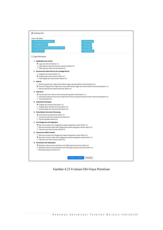 P e d o m a n A k r e d i t a s i T e r b i t a n B e r k a l a I l m i a h | 3 5 
Gambar 4.23 Evaluasi Diri Gaya Penulisan 
 