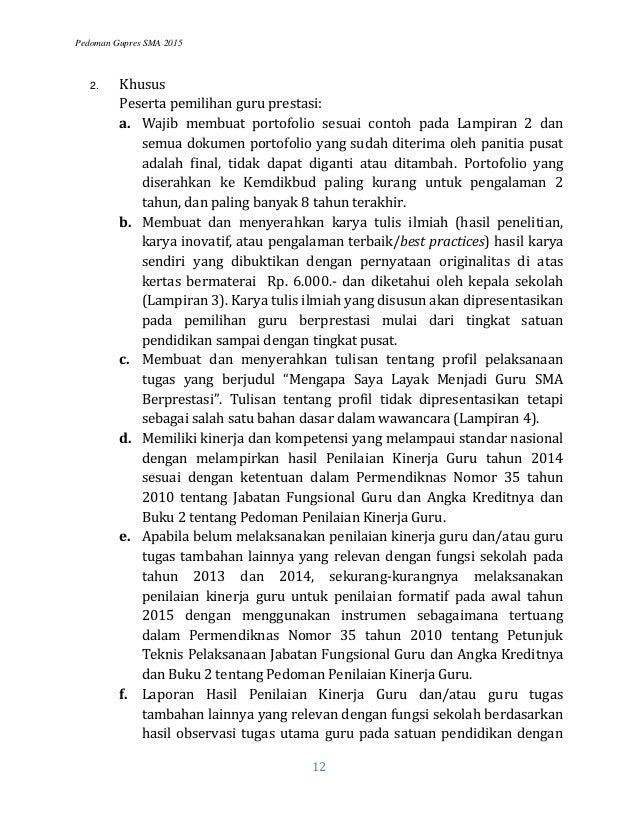 Pedoman Guru SMA Berprestasi 2015