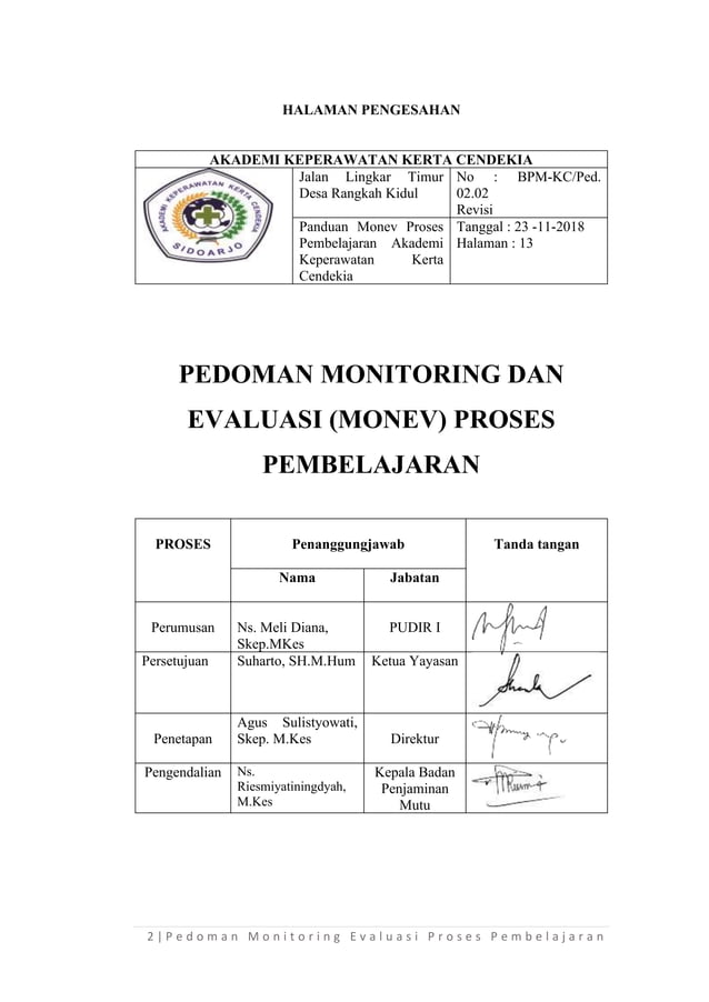 PEDOMAN MONEV PROSES PEMBELAJARAN AKPER KERTA CENDEKIA pdf