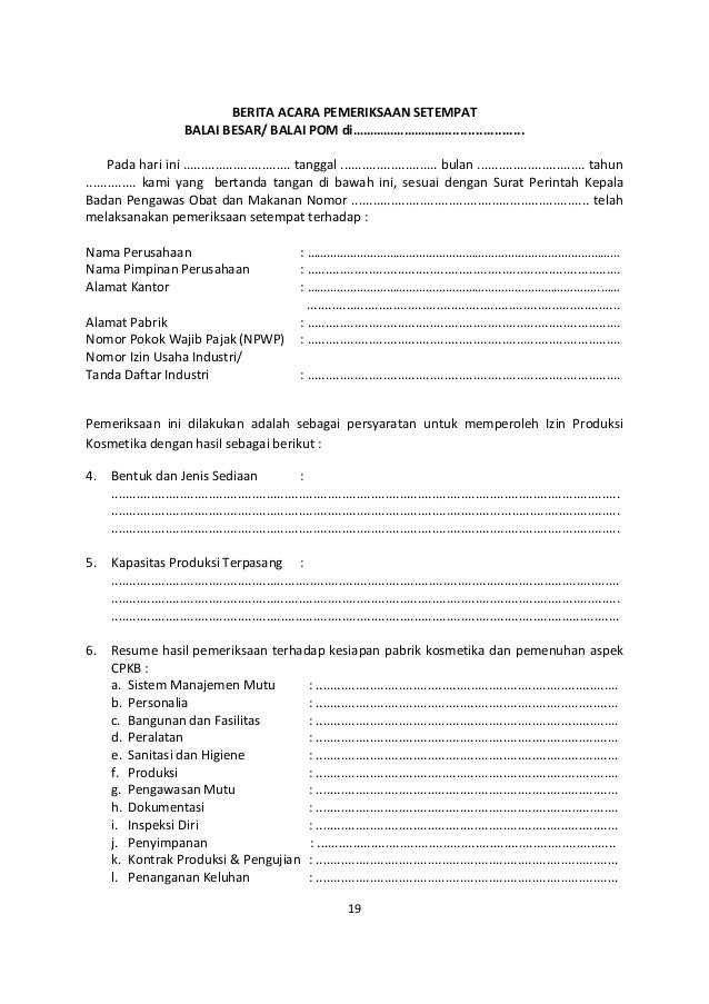 Pedoman pelaksanaan pelayanan ijin produksi kosmetika