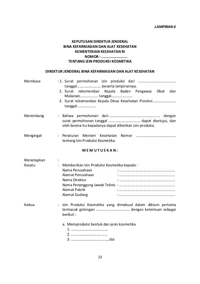 Pedoman pelaksanaan pelayanan ijin produksi kosmetika