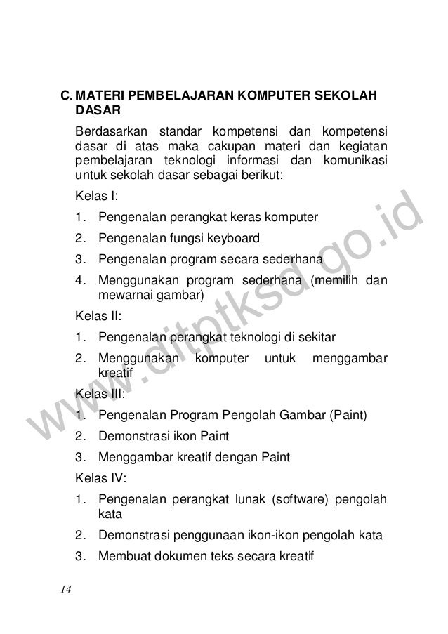 Pedoman Pembelajaran Tik Di Sekolah Dasar