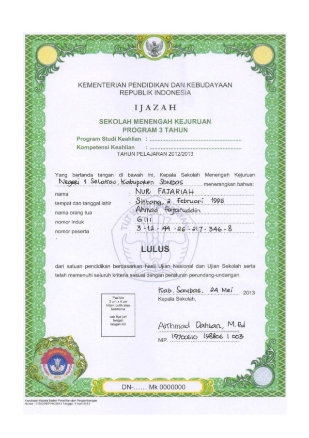 Draft Pedoman Pengisian Blangko Ijazah 2013