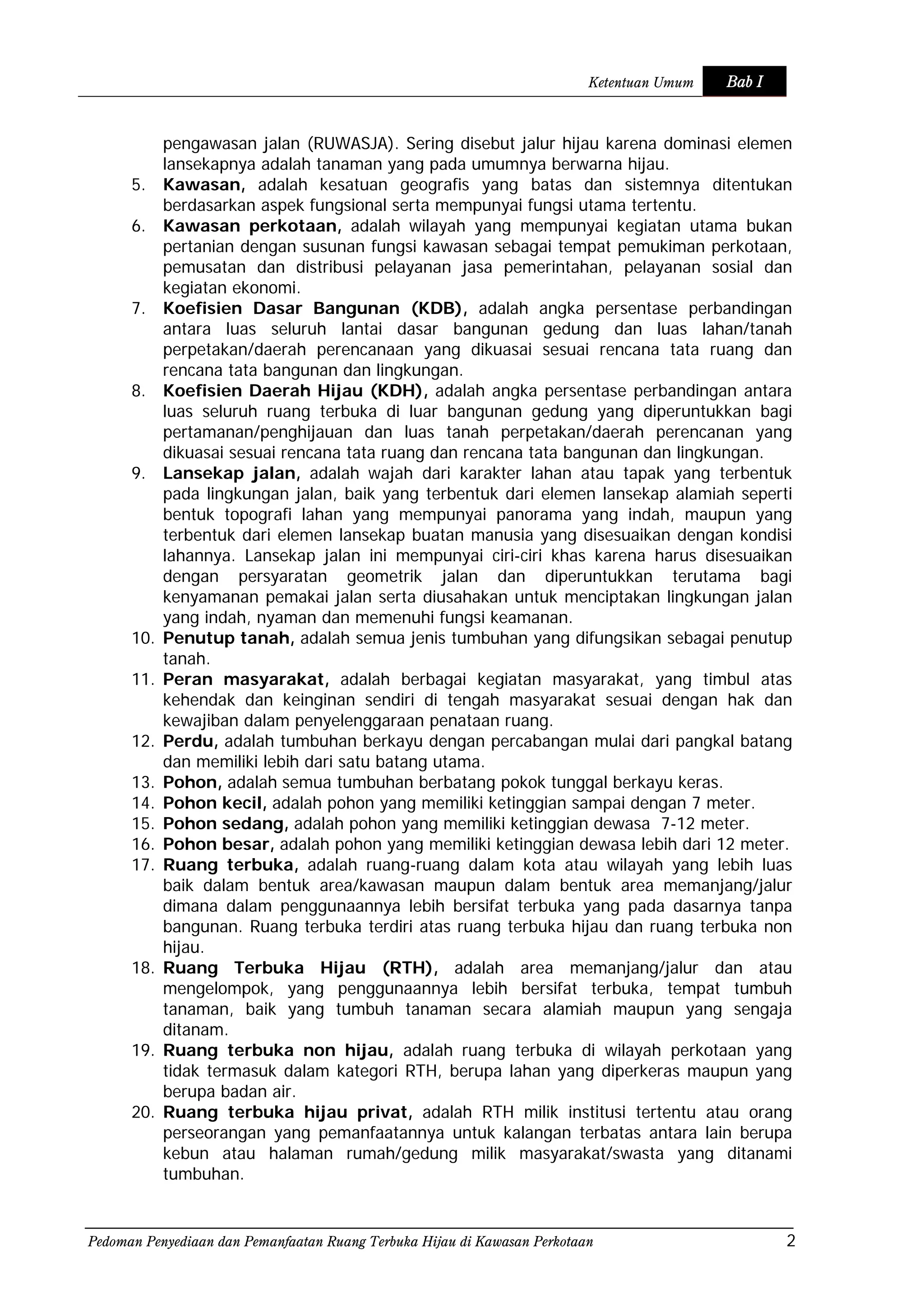 Pedoman Rth Pedoman penyediaan dan pemanfaatan ruang terbuka hijau di kawasan ...