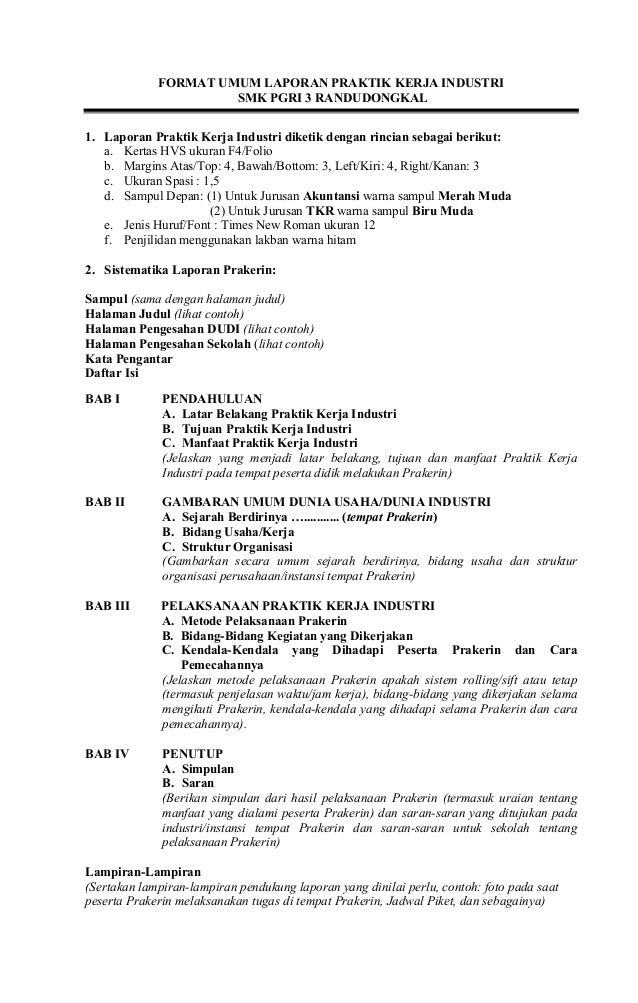 Pedoman Laporan Prakerin SMK PGRI 3 Randudongkal 2014