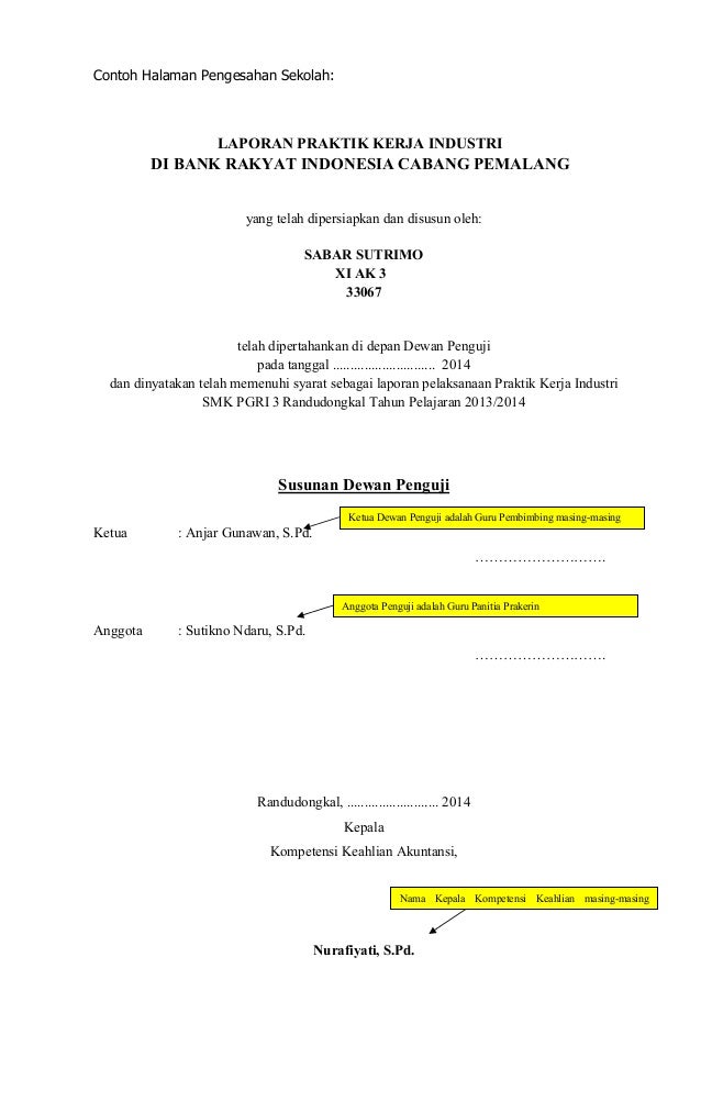 Pedoman Laporan Prakerin SMK PGRI 3 Randudongkal 2014