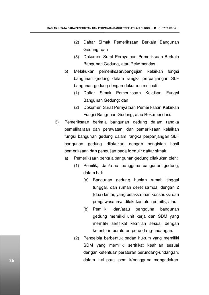 Pedoman sertifikat laik fungsi bangunan gedung