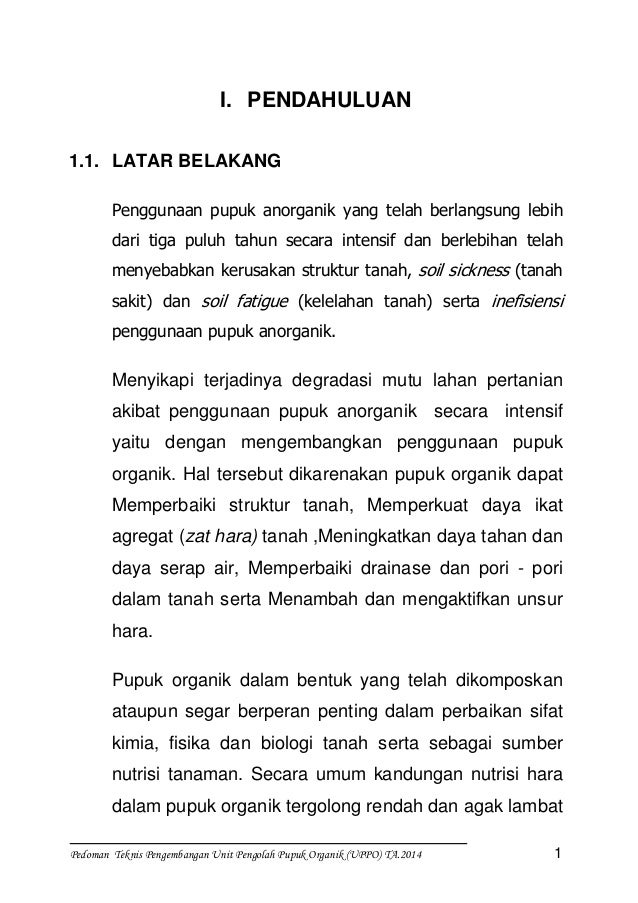 Pedoman teknis pengembangan unit pengolah pupuk organik 