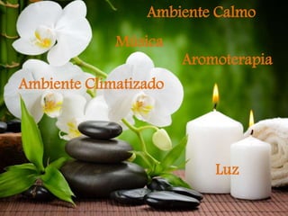 Ambiente Calmo
Luz
Música
Ambiente Climatizado
Aromoterapia
 