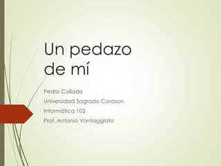 Un pedazo 
de mí 
Pedro Collado 
Universidad Sagrado Corazon 
Informática 103 
Prof. Antonio Vantaggiato 
 