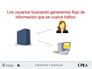 Los usuarios buscando generamos flujo de
    información que se vuelve tráfico.




              CREATIVOS Y DIGITALES
 